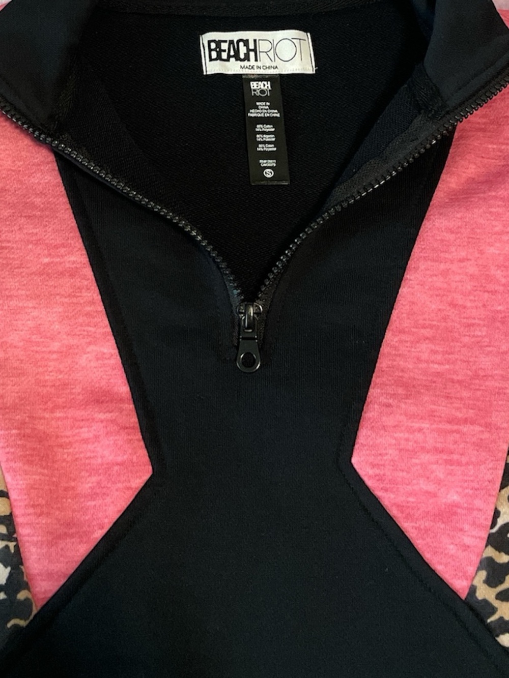 Beach Riot Maxine Half Zip Colorblock Sweatshirt Amour Leopard Women’s Medium - Picture 5 of 5